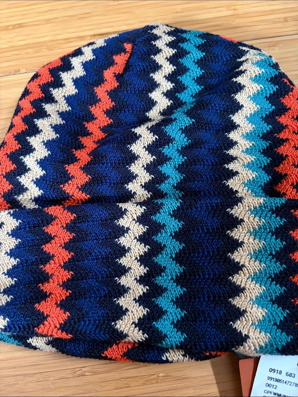 Authentic Missoni Navy Multi Zigzag Knit Beanie